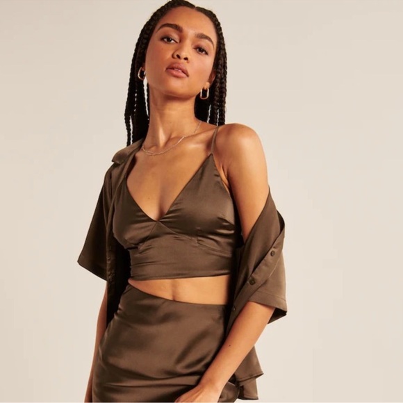 Abercrombie & Fitch Tops - Abercrombie Brown Satin Crop Top